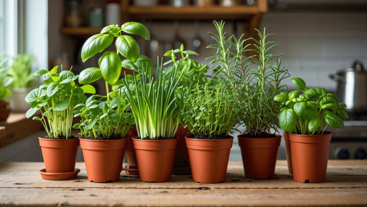 Mini huerto de cocina con aromáticas en sombra