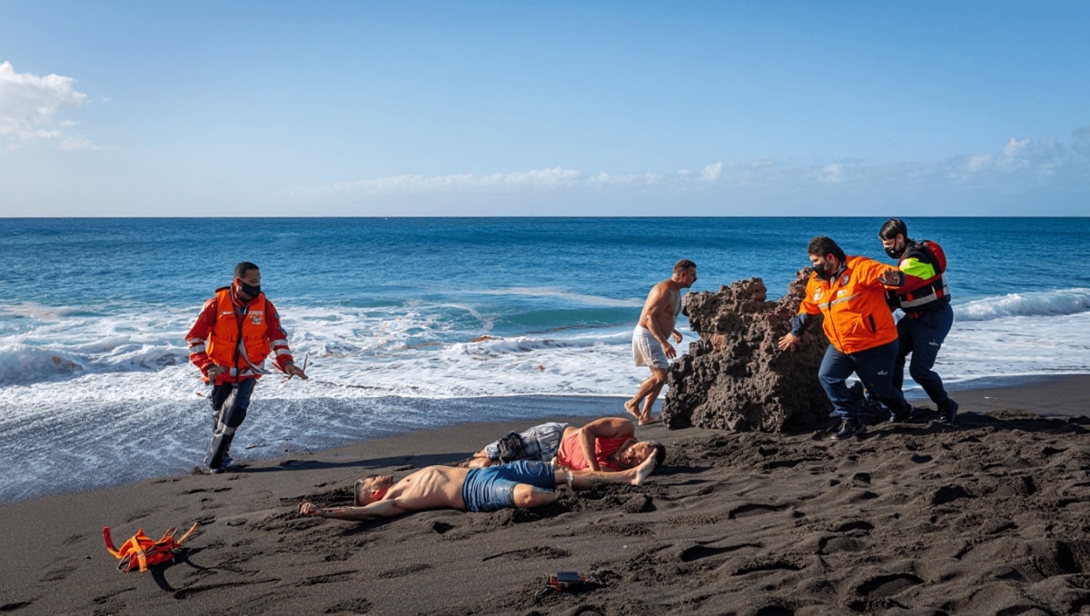 Tres hombres heridos tras un golpe mar en una playa de Yaiza