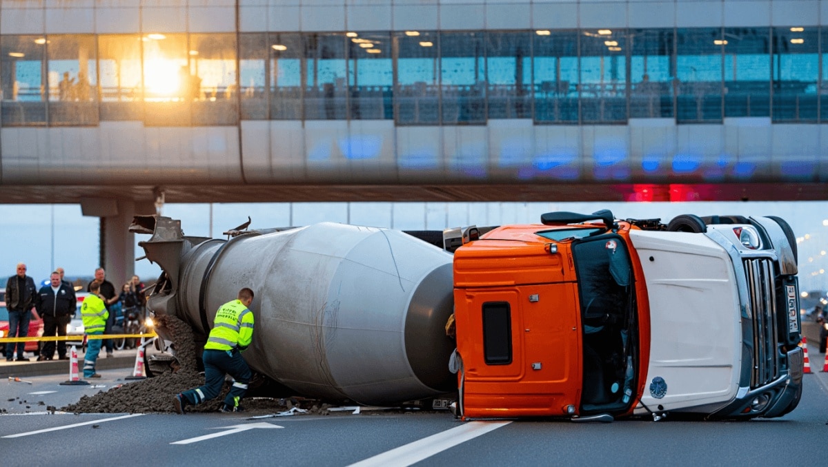 Herido el conductor de una hormigonera al volcar en la LZ-2 frente al aeropuerto