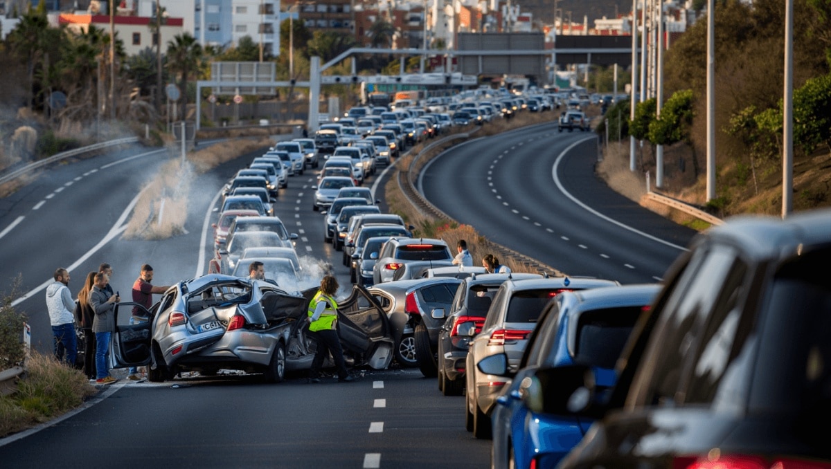 Colas kilométricas en Las Palmas de Gran Canaria tras un accidente en la confluencia de la GC-1 y la GC-3