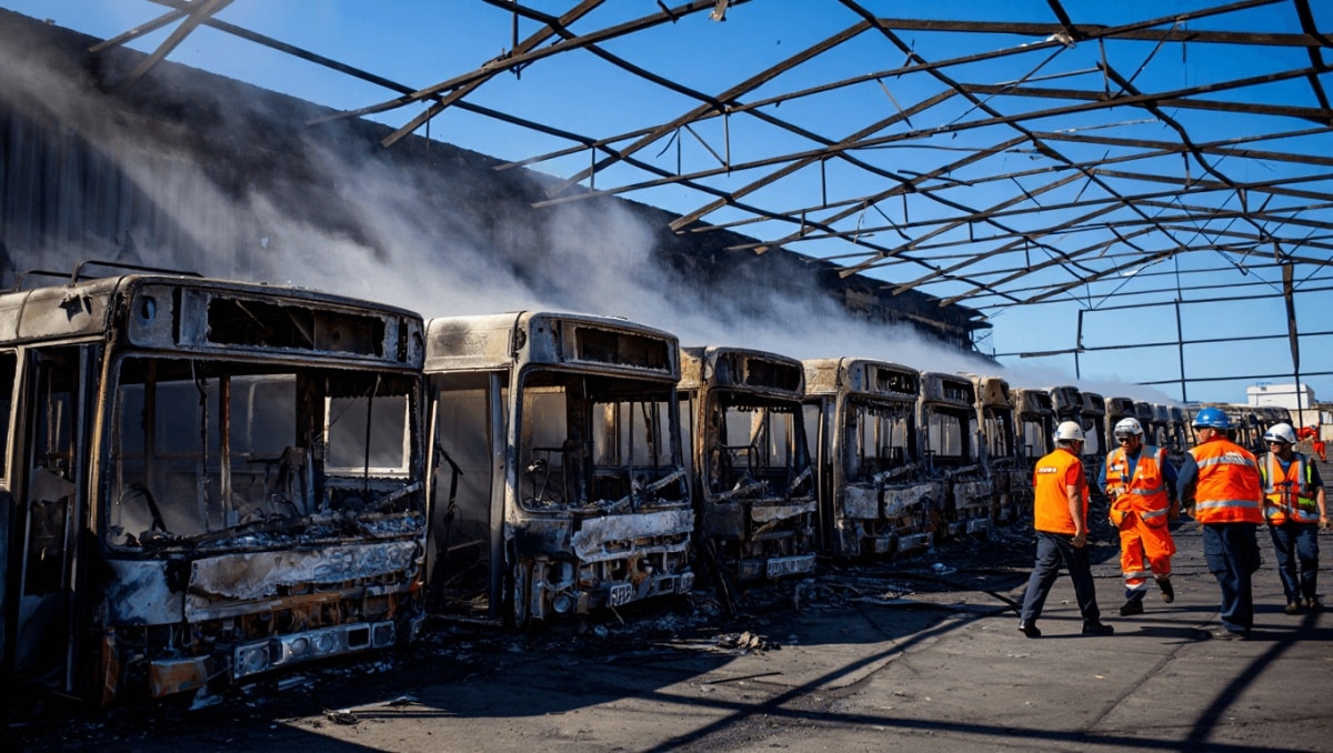 Arden al menos 10 guaguas en un incendio de la nave de Lanzarote Bus