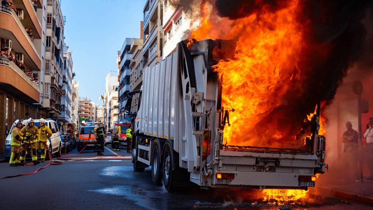 Susto en Las Palmas de Gran Canaria: un camión de basura arde en plena calle