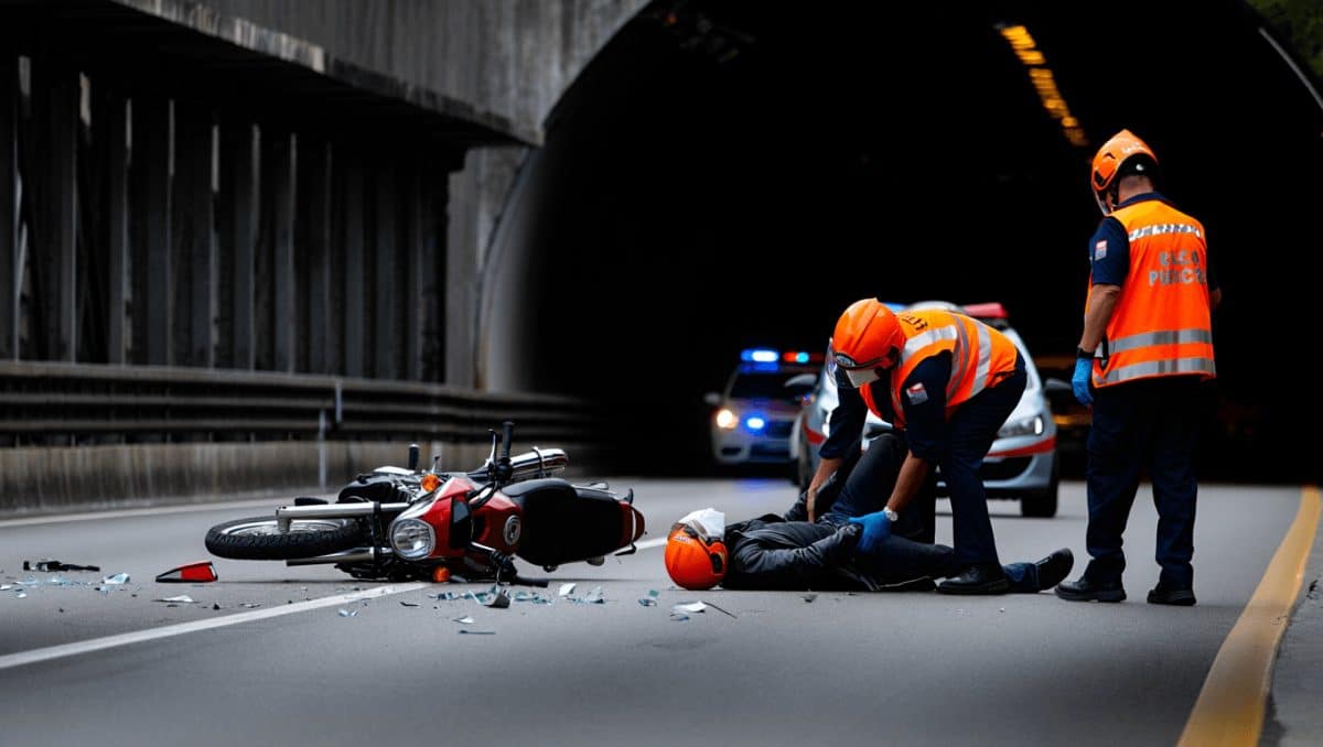 Un motorista da positivo en alcohol tras caerse en la entrada al túnel de Julio Luengo