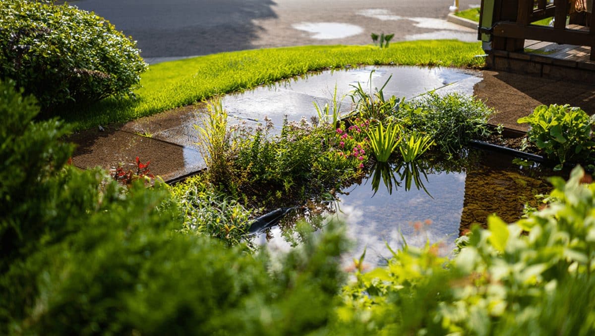 jardín de lluvia aprovechando agua de tormenta