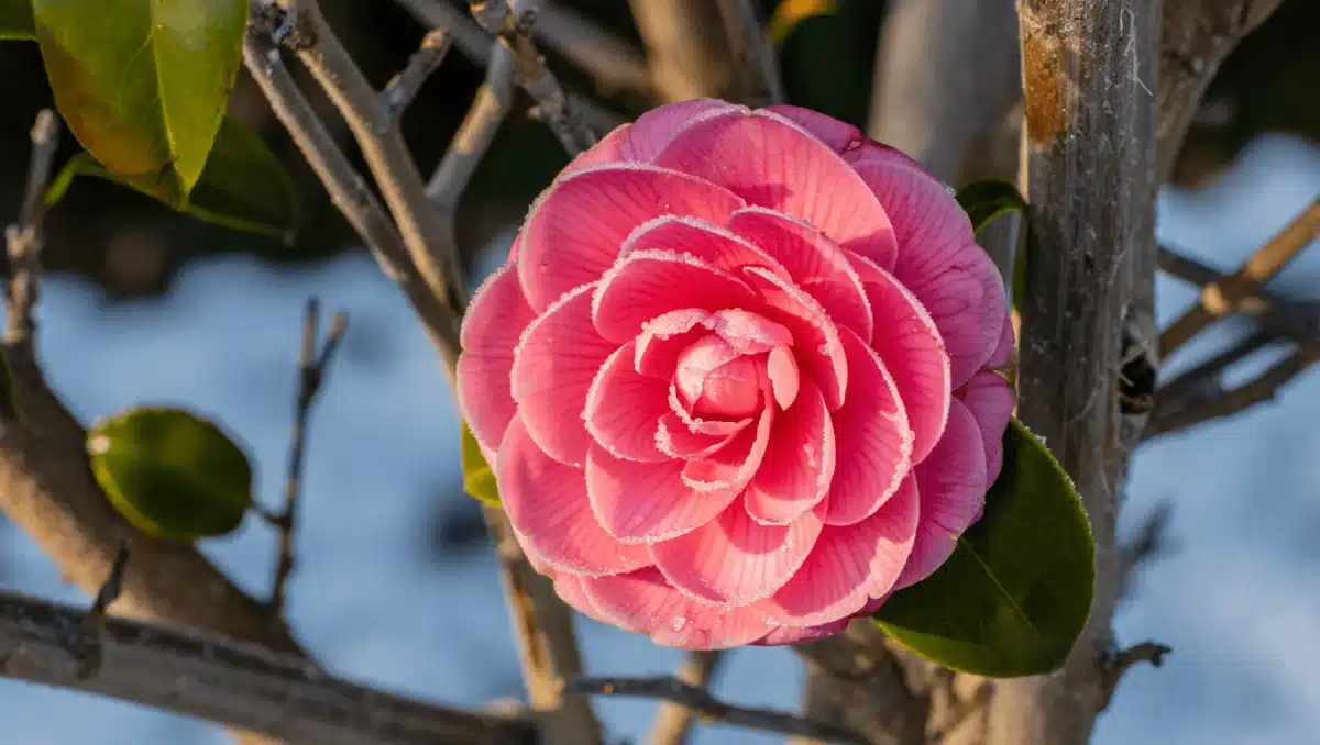 Camelia floreciendo en invierno