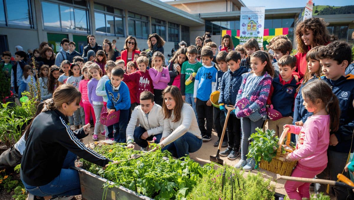 Alumnado trabajando en un huerto escolar