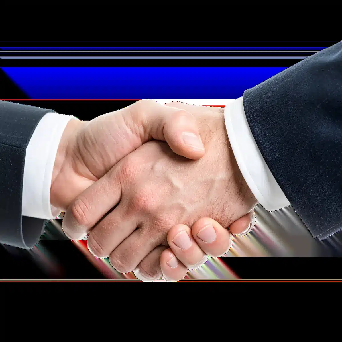 Representación de un acuerdo comercial y apretón de manos entre dos delegaciones