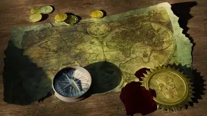 Oficina de inteligencia militar con mapa, carpetas y silueta de una persona mirando por la ventana
